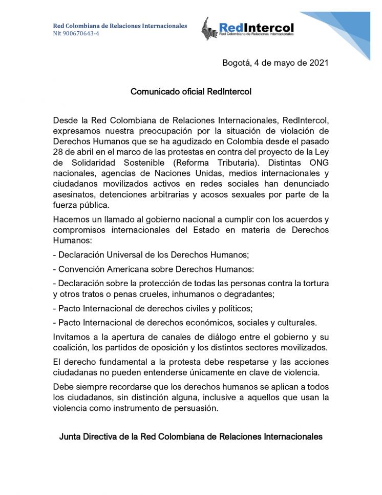 Comunicado Oficial Junta Directiva RedIntercol
